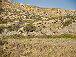 Hilly landscape of the island of Crete an hour before sunset