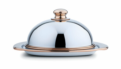 Obraz premium Shiny butter dish with rose gold accents, isolated on white, elegant kitchenware