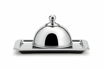 Obraz premium Silver dome cover on rectangular tray presentation; catering, serving, food display