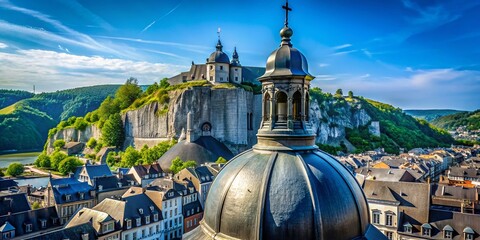 Gothic Bell Tower Dome, Collegiate Church of Our Lady, Dinant, Belgium - Sunny Summer Day