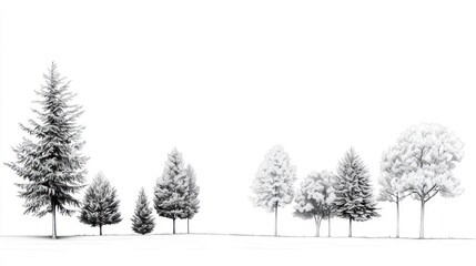 Fototapeta premium Black And White Illustration Of Trees In A Field