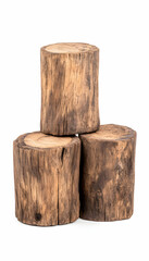 Obraz premium Stacked wood logs against a white background for display or decoration