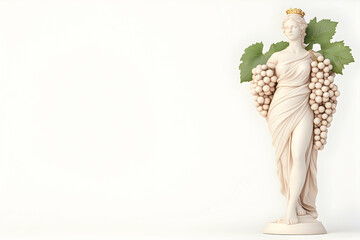 Statue of maiden holding grapes, classic Greek look. Copy space for wine, harvest