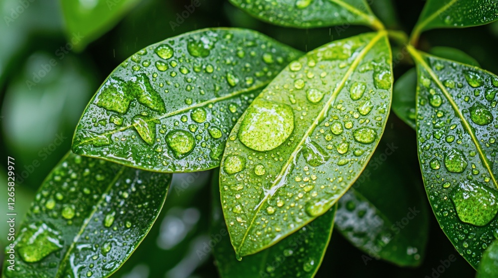 Wall mural Dew-covered leaves, garden, close-up, nature background, website design