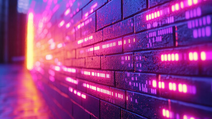 Fototapeta premium Vibrant cyberpunk street art showcasing neon graffiti and dynamic glitch patterns on urban walls