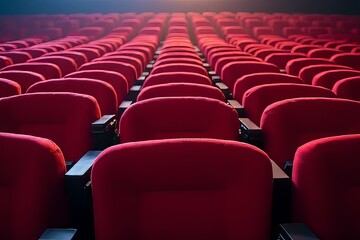 Fototapeta premium Empty Red Theater Seats, Cinema Auditorium Seating Arrangement