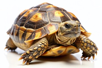 Naklejka premium Greek Tortoise, Isolated White Background, Reptile, Shell, Herpetology Stock Photo