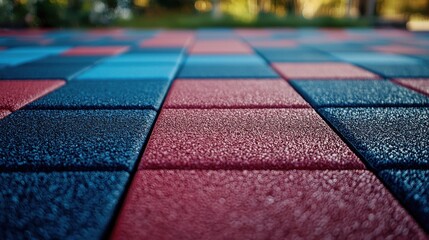 Close-Up View of Textured Rubber Tiles in Vibrant Colors Outdoors
