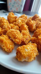 Crispy homemade chicken nuggets on a plate