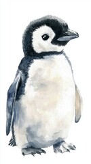Adorable Watercolor Penguin Illustration on White Background