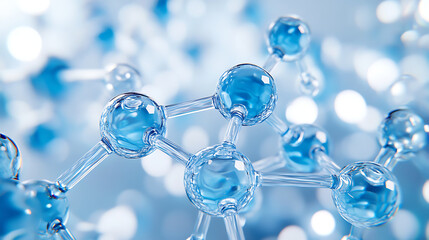rendering of water molecules showing the hydrogen and oxygen atoms connected by bonds, with a transparent background 