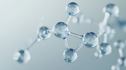 rendering of water molecules showing the hydrogen and oxygen atoms connected by bonds, with a transparent background 