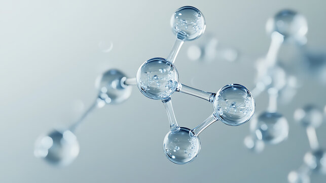 rendering of water molecules showing the hydrogen and oxygen atoms connected by bonds, with a transparent background 