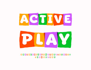 Vector Creative banner Active Play. Unique Children Font. Colorful Alphabet Letters and Numbers set.