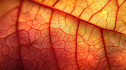 Fototapeta premium Vibrant autumn leaves with intricate patterns glowing in warm sunlight