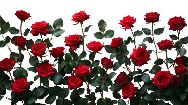 Red Roses Bouquet Romantic Floral Display, Elegant Botanical Design for Nature Themes, isolated on transparent background.