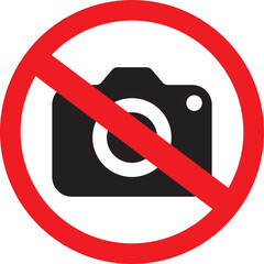 No cameras allowed sign. Red prohibition no camera sign. No taking pictures, no photographs sign.