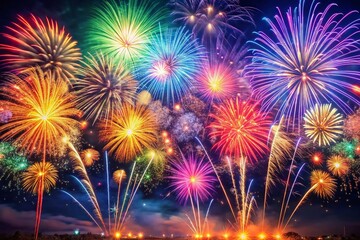Fototapeta premium Happy New Year's Eve 2023 Fireworks Celebration - Bright Festive Night Sky