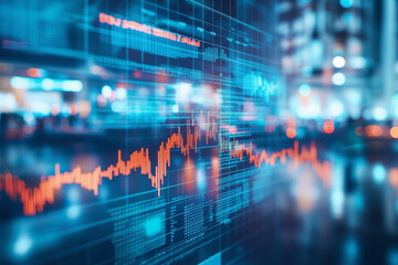 Obraz premium A minimalist double exposure design where a sleek forex chart overlays a blurred background of a busy trading floor, emphasizing both data precision and dynamic market energy.
