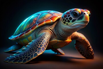 Hawksbill Sea Turtle 3D Render - High-Resolution Stock Photo with Sharp Focus on Black Background