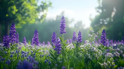 Obraz premium Vibrant Purple Wildflowers in a Sunlit Meadow