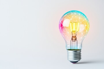 A colorful LED light bulb emitting a vibrant glow against a white background.