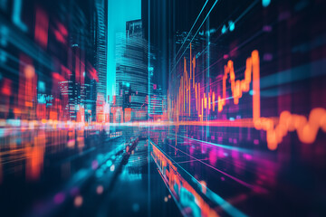Obraz premium A minimalist double exposure design where a sleek forex chart overlays a blurred background of a busy trading floor, emphasizing both data precision and dynamic market energy.