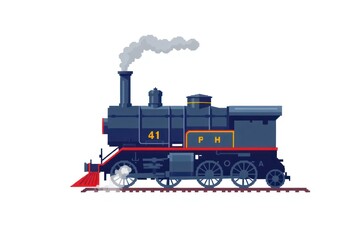 8-bit pixel art of a retro steam locomotive with a smoke stack, isolated on a white solid background