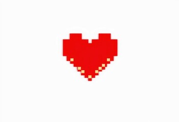8-bit pixel art of a pixelated heart symbol glowing red, isolated on a white solid background