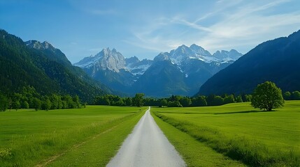 Serene Mountain Valley Landscape with a Gravel Path
