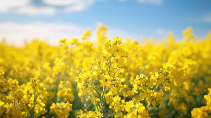菜の花畑と春風に揺れる花々