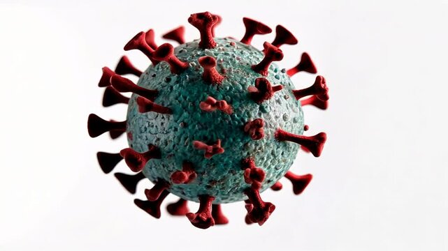 Detailed Close-Up of Virus Structure with Red and Blue Elements