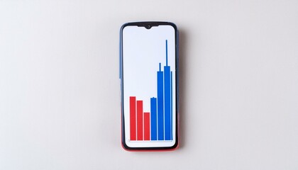 Obraz premium 밝은 배경에 빨간색 상승봉과 파란색 하락봉을 간단하게 배열한 스마트폰 화면용 주식 봉차트