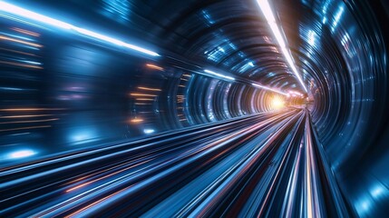 Futuristic train speeds through city tunnel