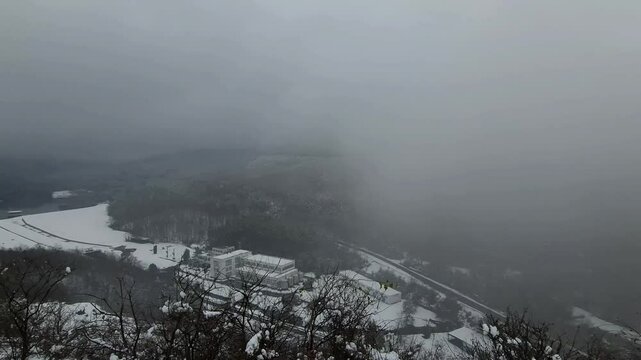 Mist around the ruins of the Castle of Hasznos near Paszto