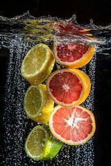 Citrus slices floating in water splash