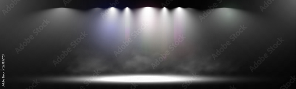 Aufkleber Spotlight stage background with fog and transparent effect. Realistic illuminated empty scene with dramatic lighting.	