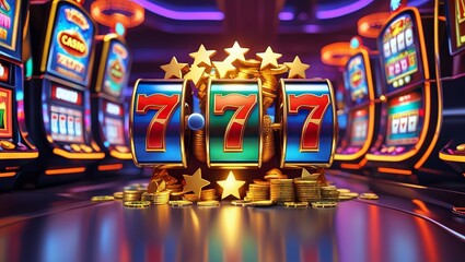 A perspective view of an Abstract colorfull casino slot machine background