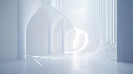 Fototapeta premium Futuristic Interior Design with Arches and Light, Minimalist Architecture