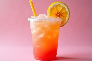Refreshing Iced Lemon-Lime Drink in Plastic Cup with Straw