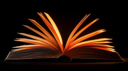 Glowing open book, dark background, knowledge, learning