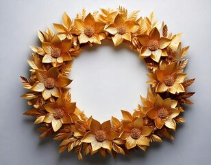 Beautiful handcrafted golden floral wreath ideal for home decoration and events, frame mockup