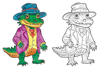 Coloring Page For Kids, Coloring, Animals Of Australia, Cute Cartoon Crocodile