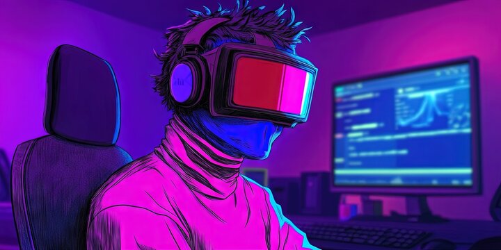 technophobe concept with a person being enveloped by technology