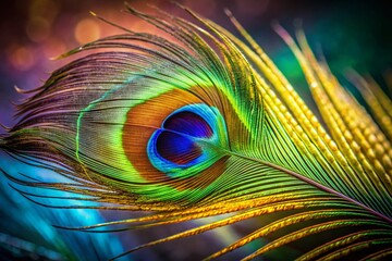 Obraz premium Isolated Peacock Feather, Vivid Blue Green Jewel Tones, Detailed Macro Shot, Nature Photography