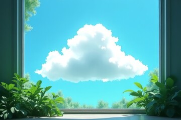 Sunny Day View from a Window with Plants