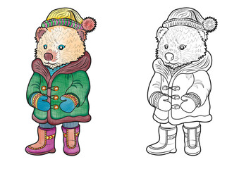 Coloring page for kids, coloring, animals of the North, cute polar bear