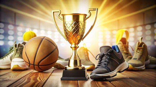 Isolated Winner Trophy & Sports Equipment: Fitness & Victory Stock Photo