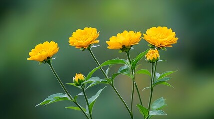 Vibrant Yellow Flowers in Bloom Against a Soft Green Background