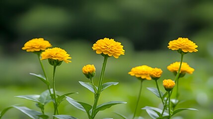 Fototapeta premium Closeup of Vibrant Yellow Flowers in a Lush Green Garden